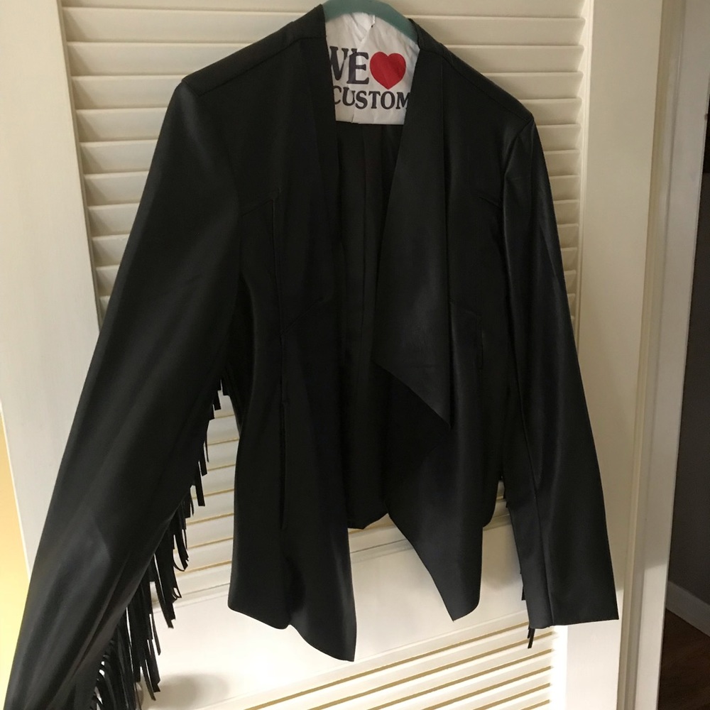 Faux leather fringe jacket